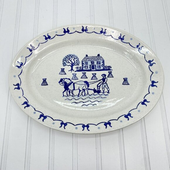 Poppytrail Metlox Blue & White Provincial Oval Serving Platter 13 1/2"‎ - Picture 1 of 4